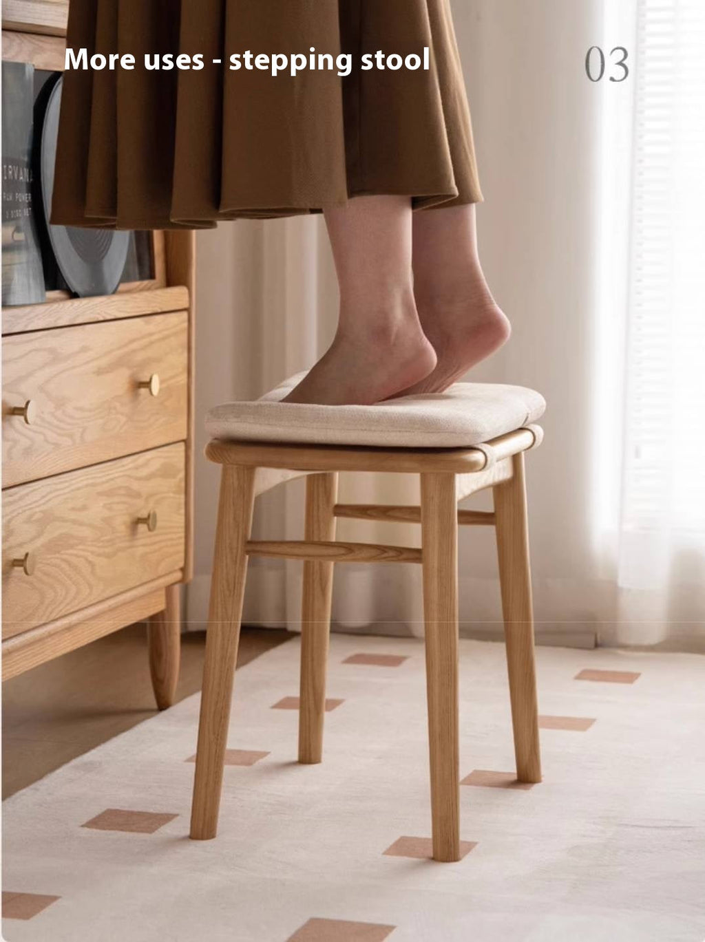 Ash Solid Wood Square Makeup Stool