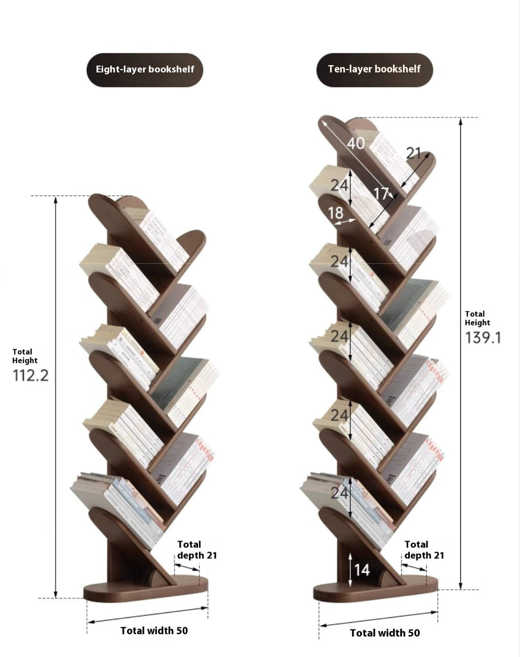 Black Walnut, South American Walnut Solid Wood Layer Rack Bookshelf