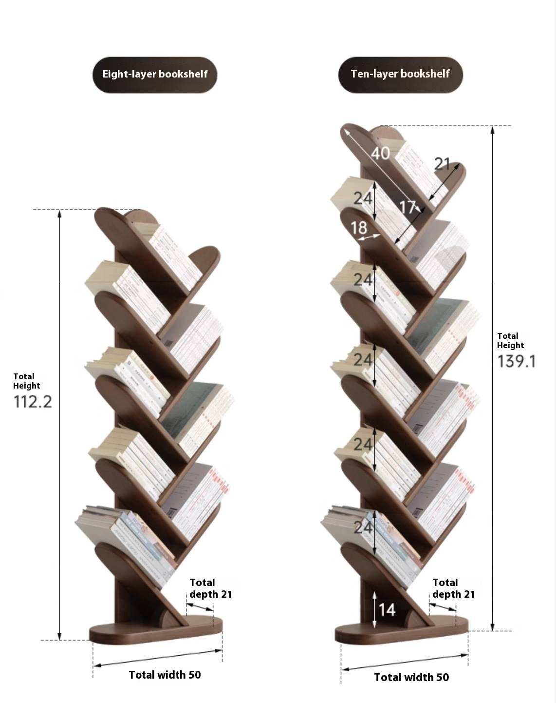 Black Walnut, South American Walnut Solid Wood Layer Rack Bookshelf