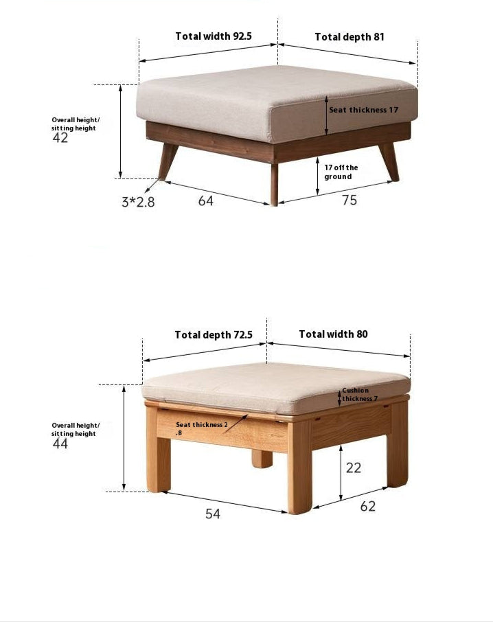 Black Walnut, Oak, Ash, Poplar Solid Wood Footstool Small Fabric Stool