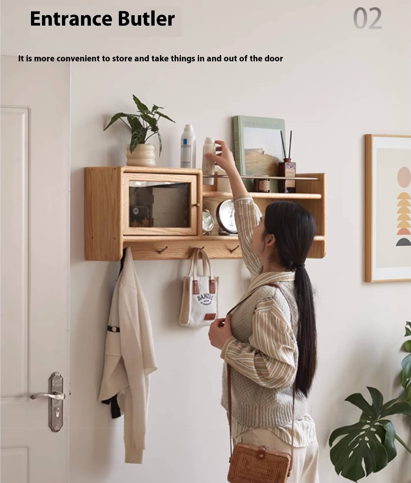 Oak Solid Wood Modern Style Wall Cabinet