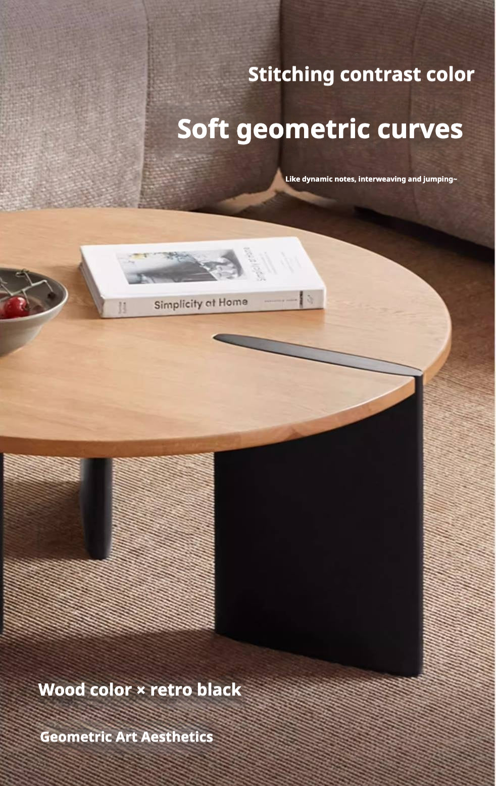 Poplar Solid Wood Wabi-Sabi Style Creative Round Coffee Table