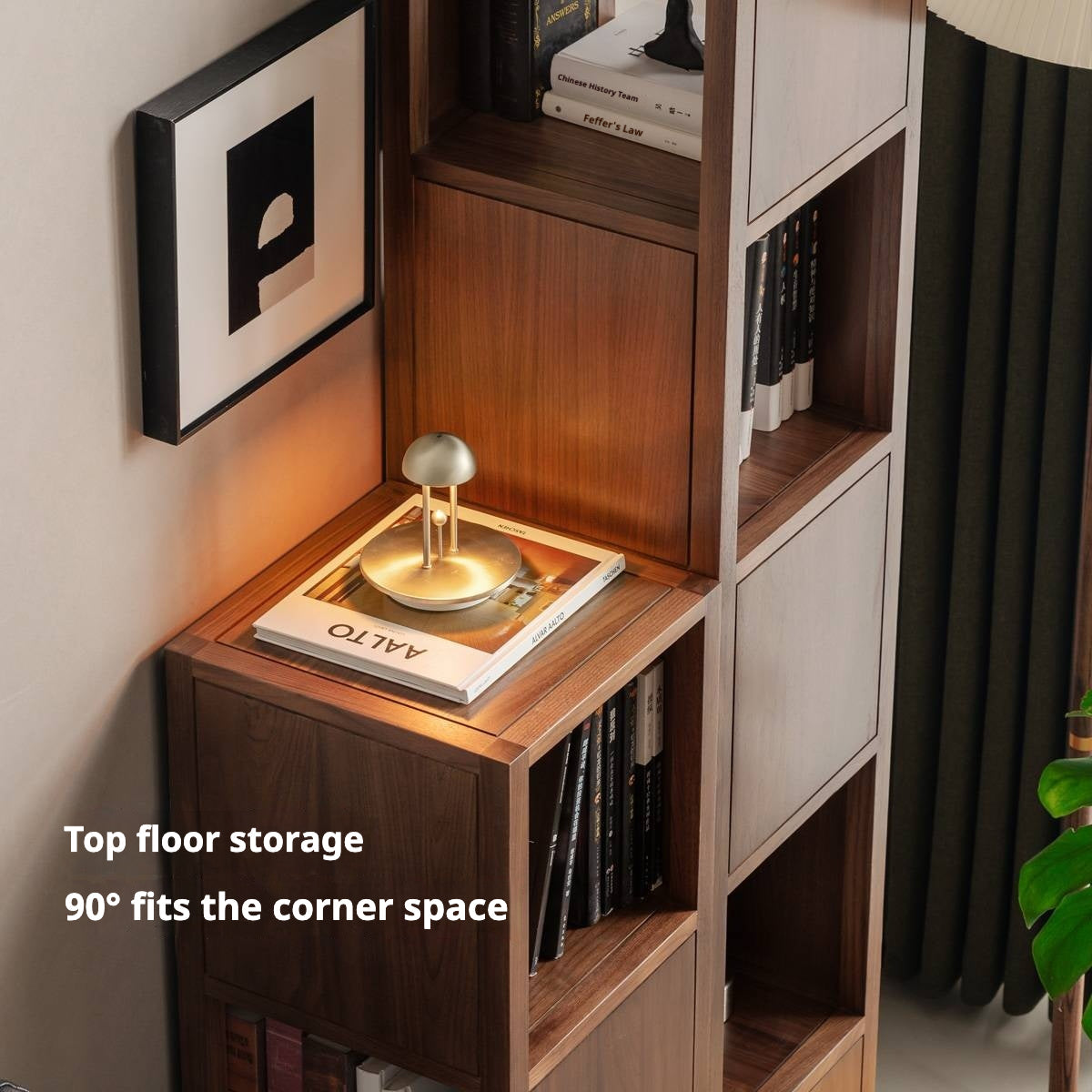 Black Walnut, Oak Solid Wood Corner Bookshelf