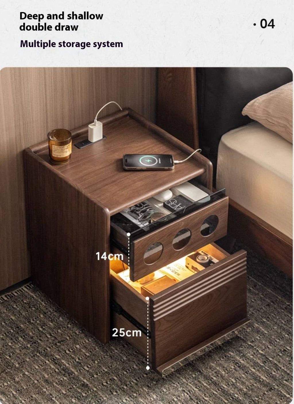 Black Walnut, Cherry, Ash, Poplar Solid Wood Nightstand