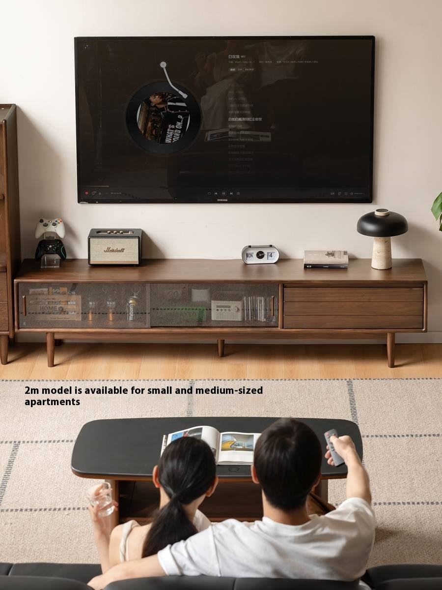 Black Walnut Solid Wood Sliding Doors TV Cabinet
