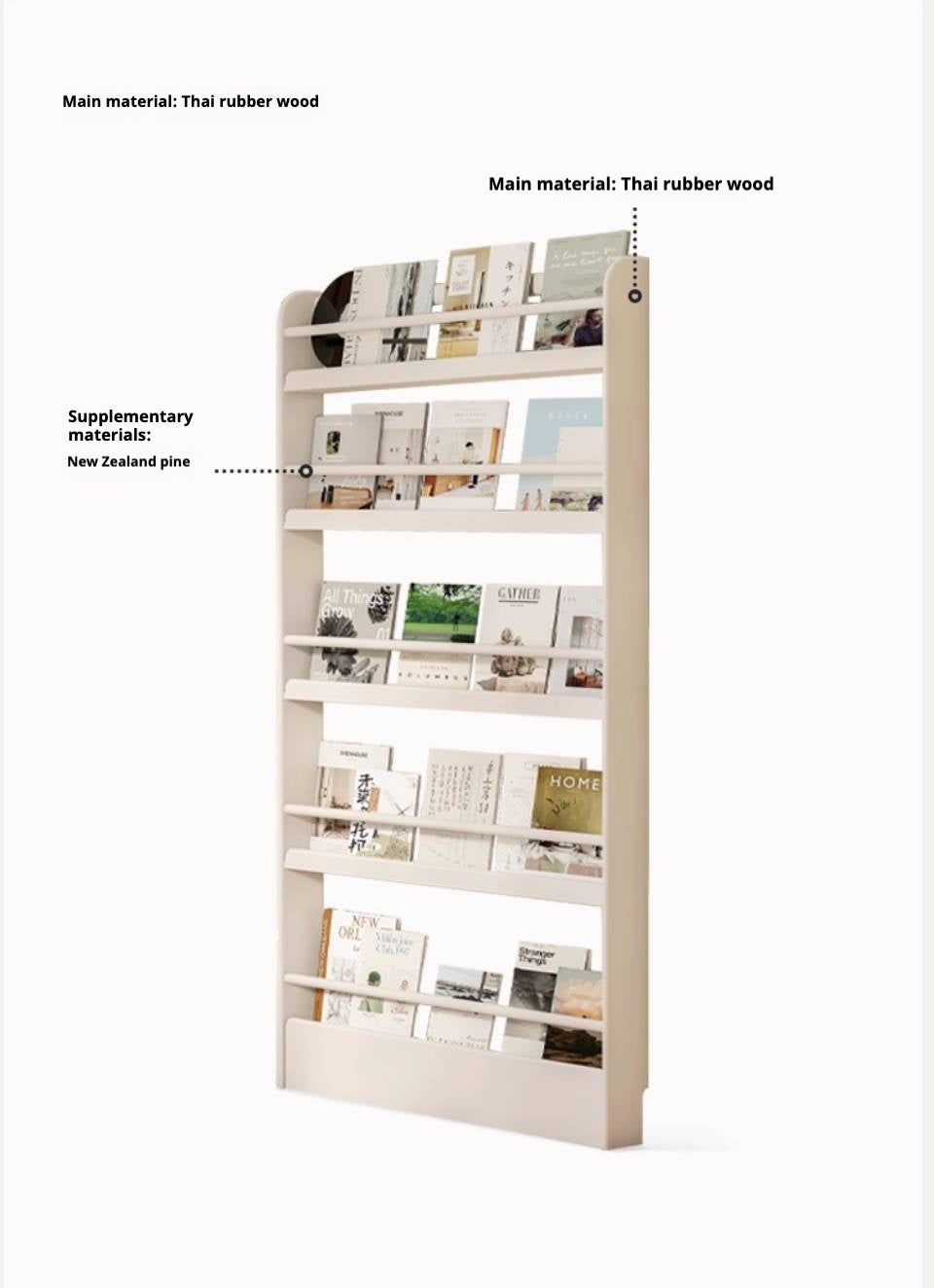 Rubberwood Solid Wood Cream Style Bookshelf