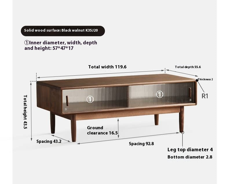 Black Walnut, Oak, Solid Rubberwood Solid Wood Modern Style Tea Table
