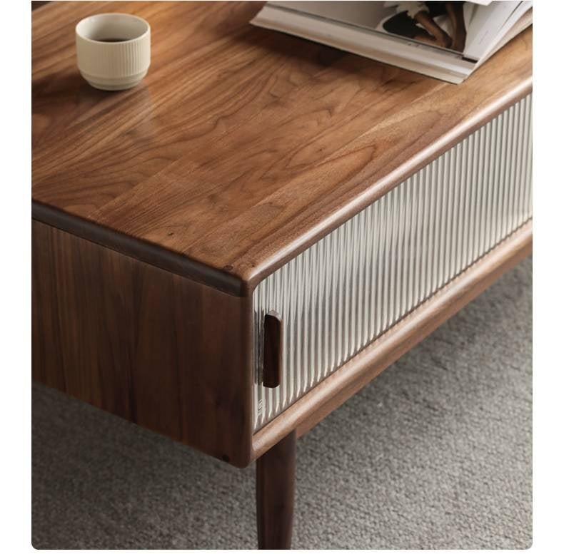 Black Walnut, Oak, Solid Rubberwood Solid Wood Modern Style Tea Table