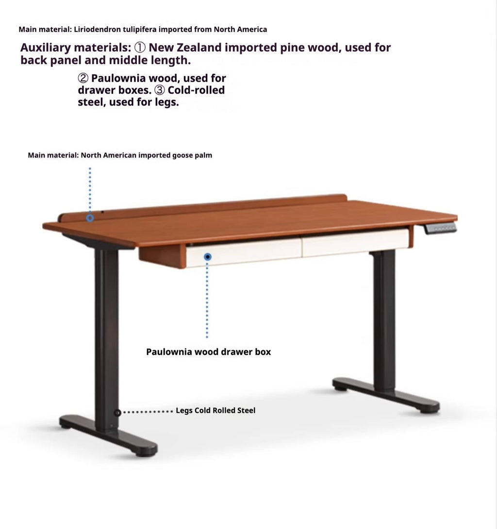 Poplar Solid Wood Antique Style Office Desk With Electric Lift