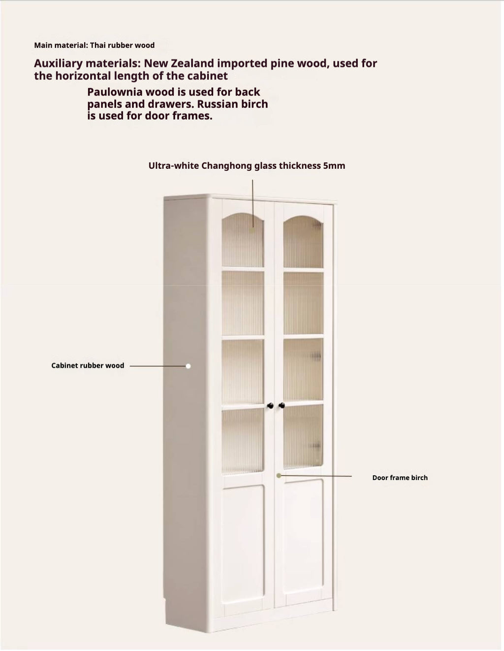 Rubberwood Solid Wood French Style Side Cabinet