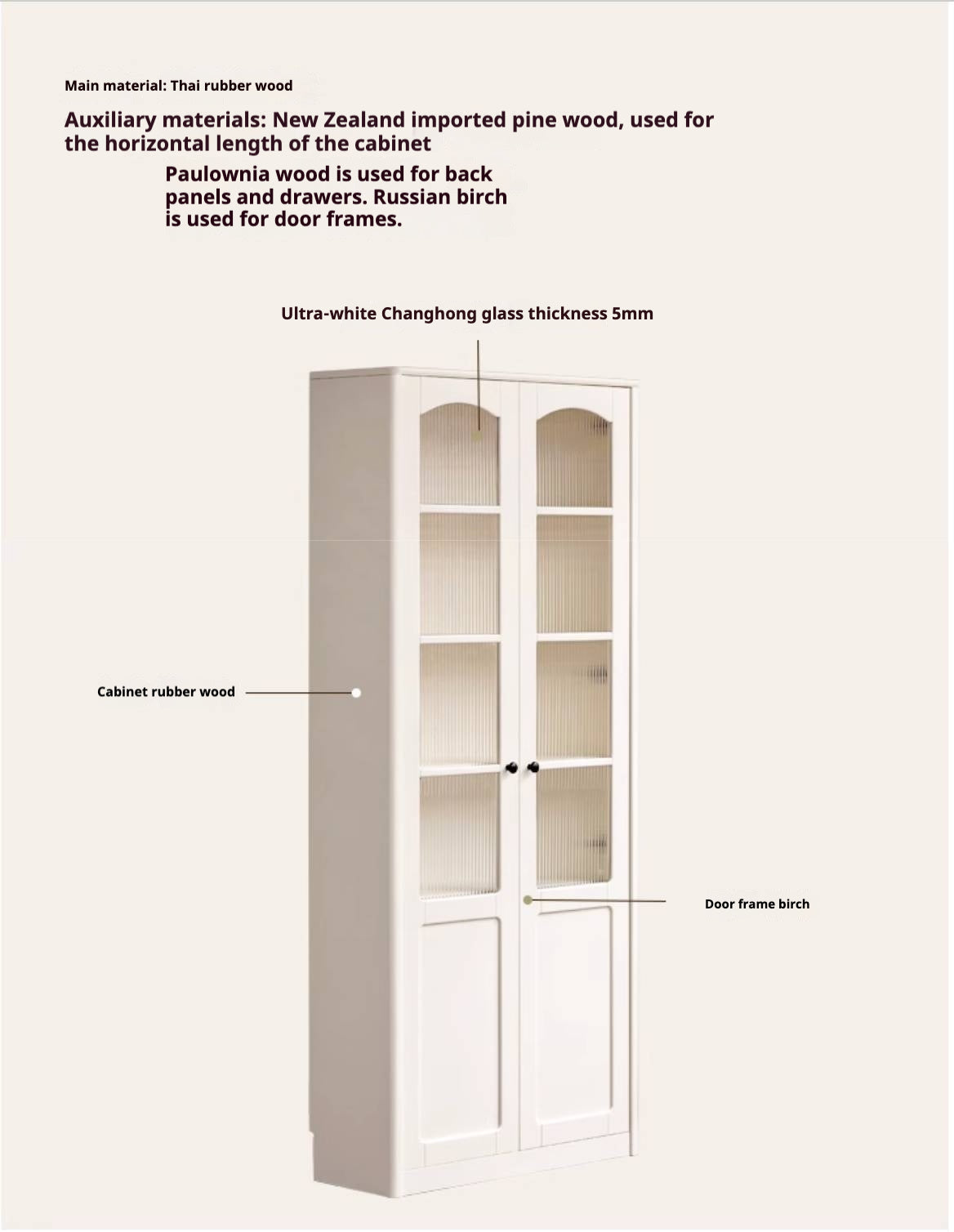 Rubberwood Solid Wood French Style Side Cabinet
