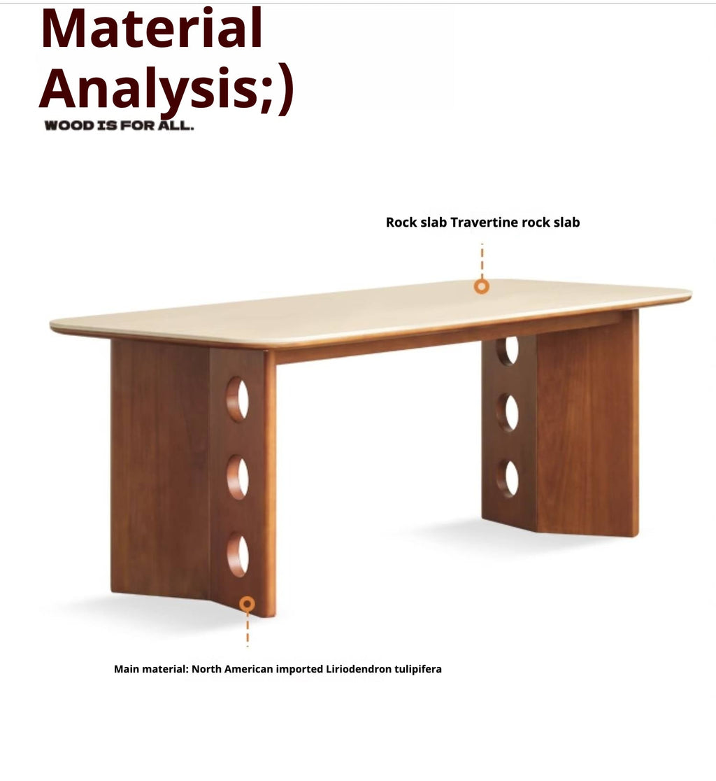 Poplar Solid Wood Medieval Style Rock Plate Dining Table