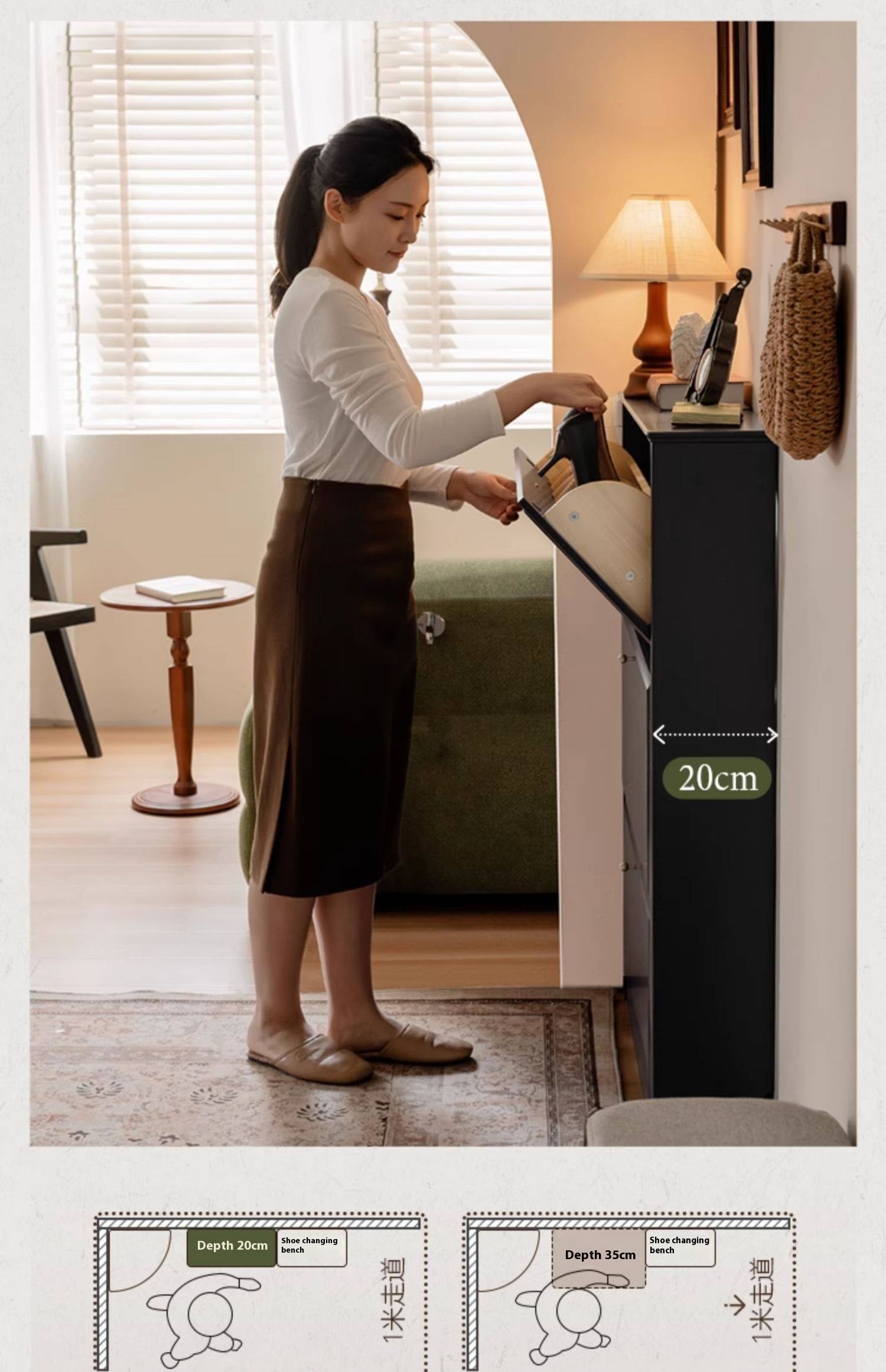 Oak Solid Wood American Retro Style Shoe Cabinet