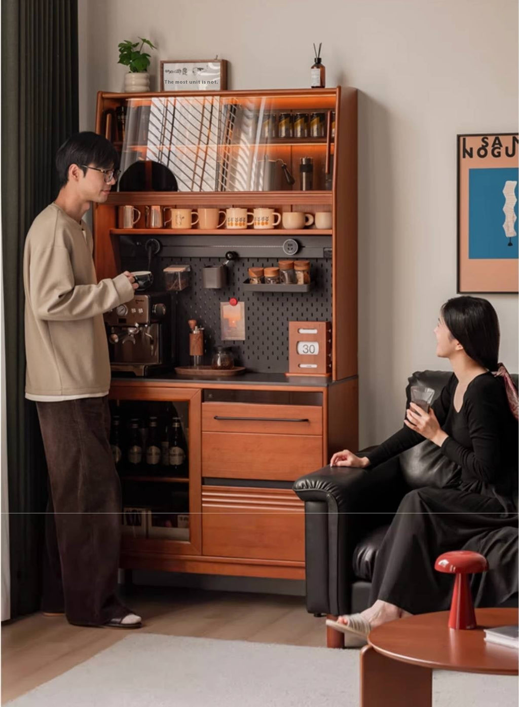 Poplar Solid Wood Antique Style Rock Board Buffet