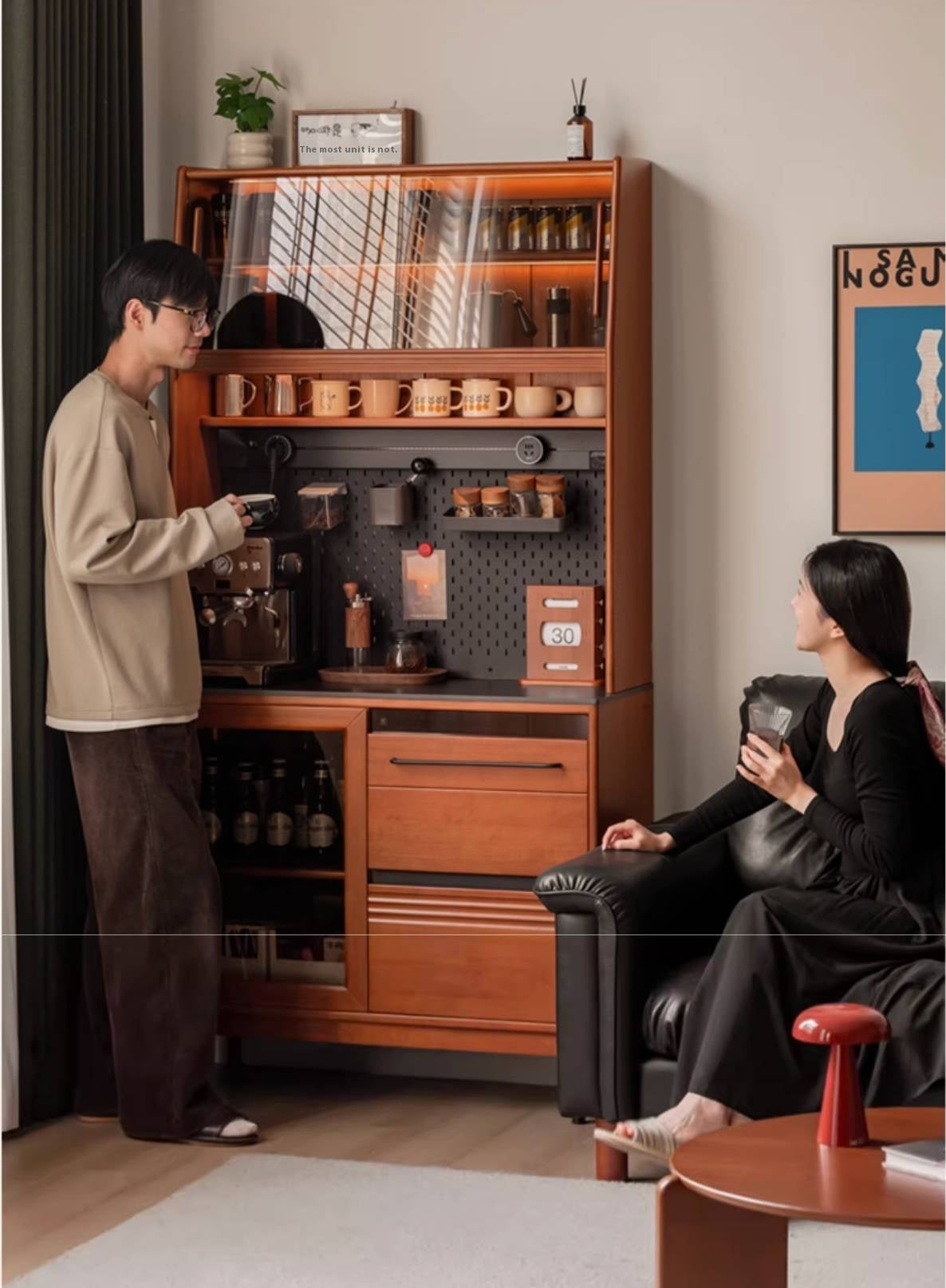 Poplar Solid Wood Antique Style Rock Board Buffet