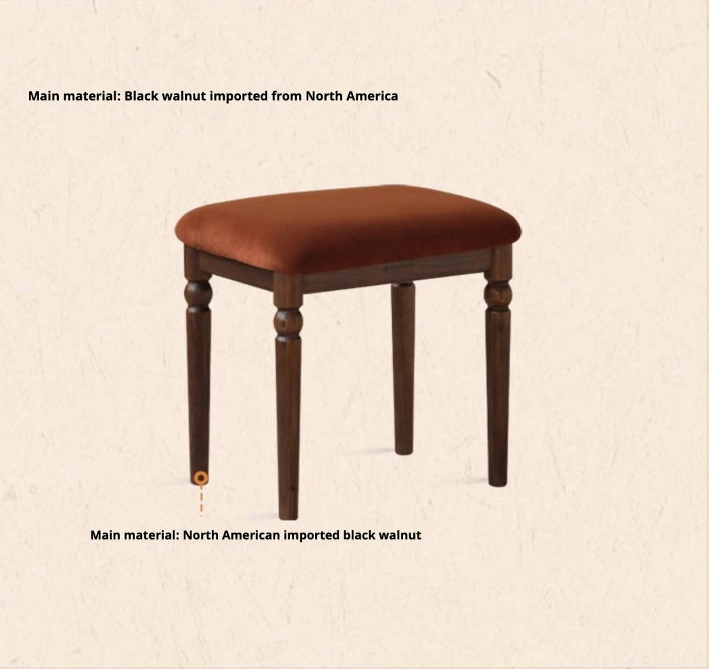 Black Walnut Solid Wood American Retro Style Makeup Stool