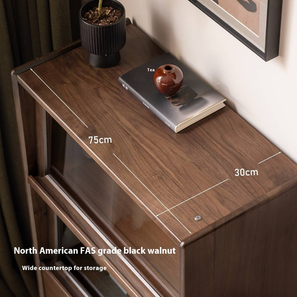 Black Walnut Solid Wood Modern Style Side Cabinet