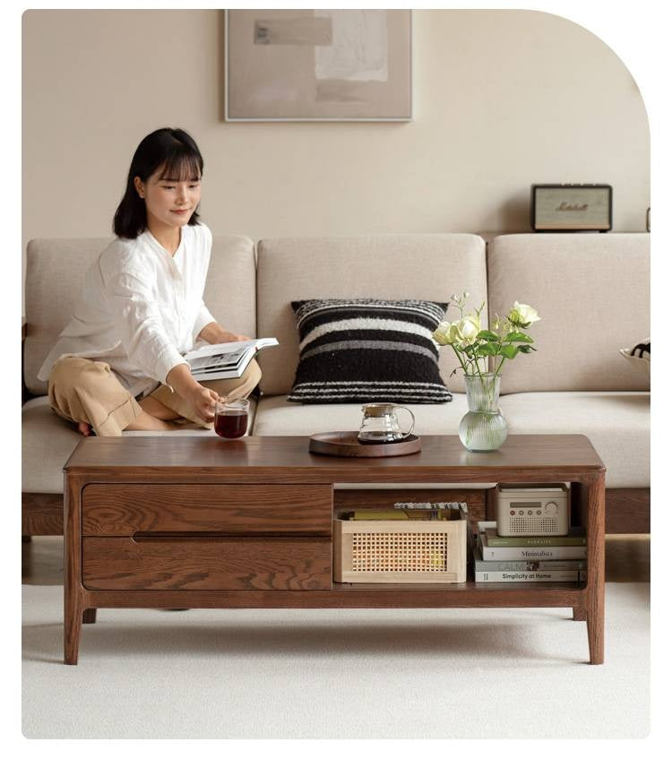 Solid Rubberwood, Oak Solid Wood Nordic Coffee Table