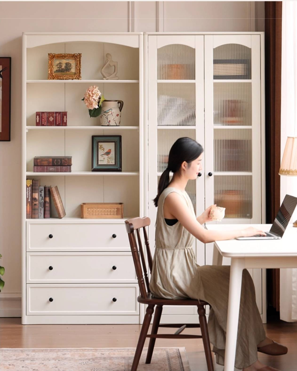 Rubberwood Solid Wood French Style Side Cabinet