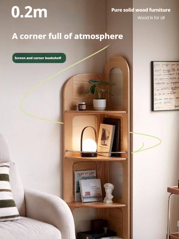 Oak Solid Wood Bookshelf Household Corner  Storage Rack