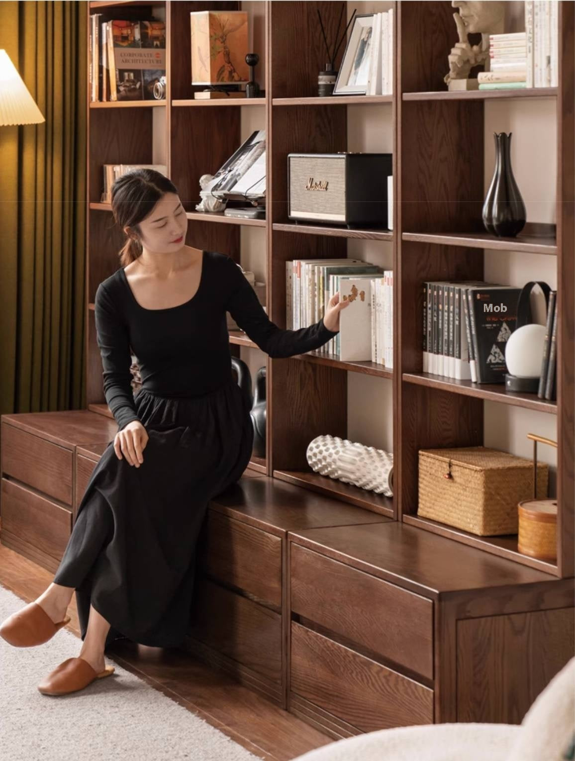 Oak Solid Wood Modern Minimalist Style Bookcase And Storage