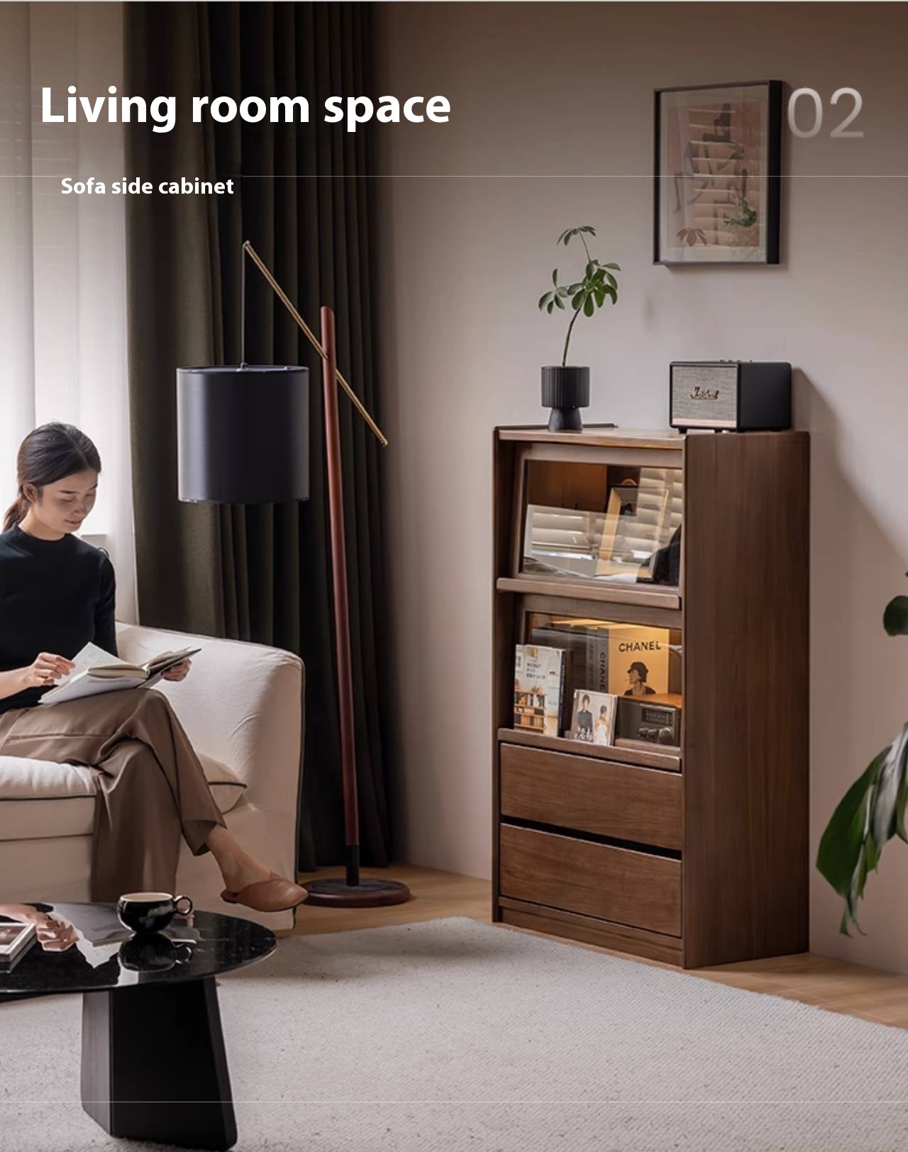 Black Walnut Solid Wood Modern Style Side Cabinet