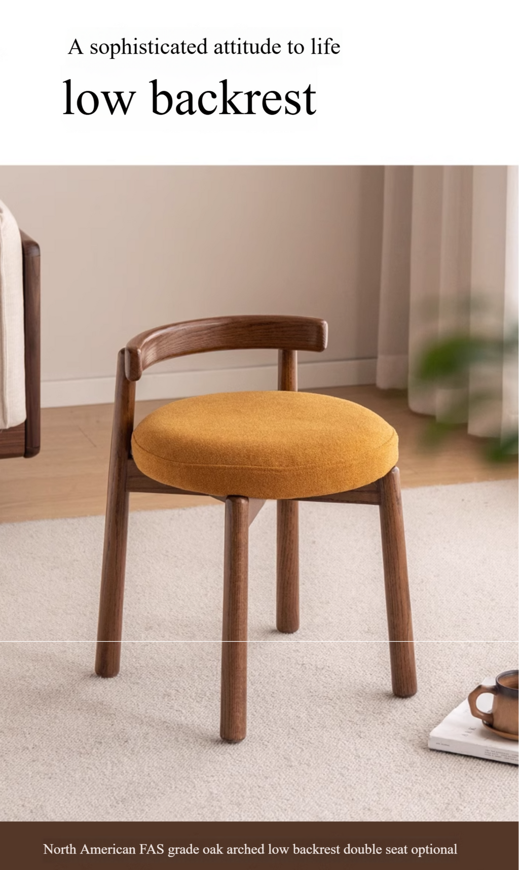 Black Walnut, Oak Solid Wood, Solid RubberWood Makeup Stool