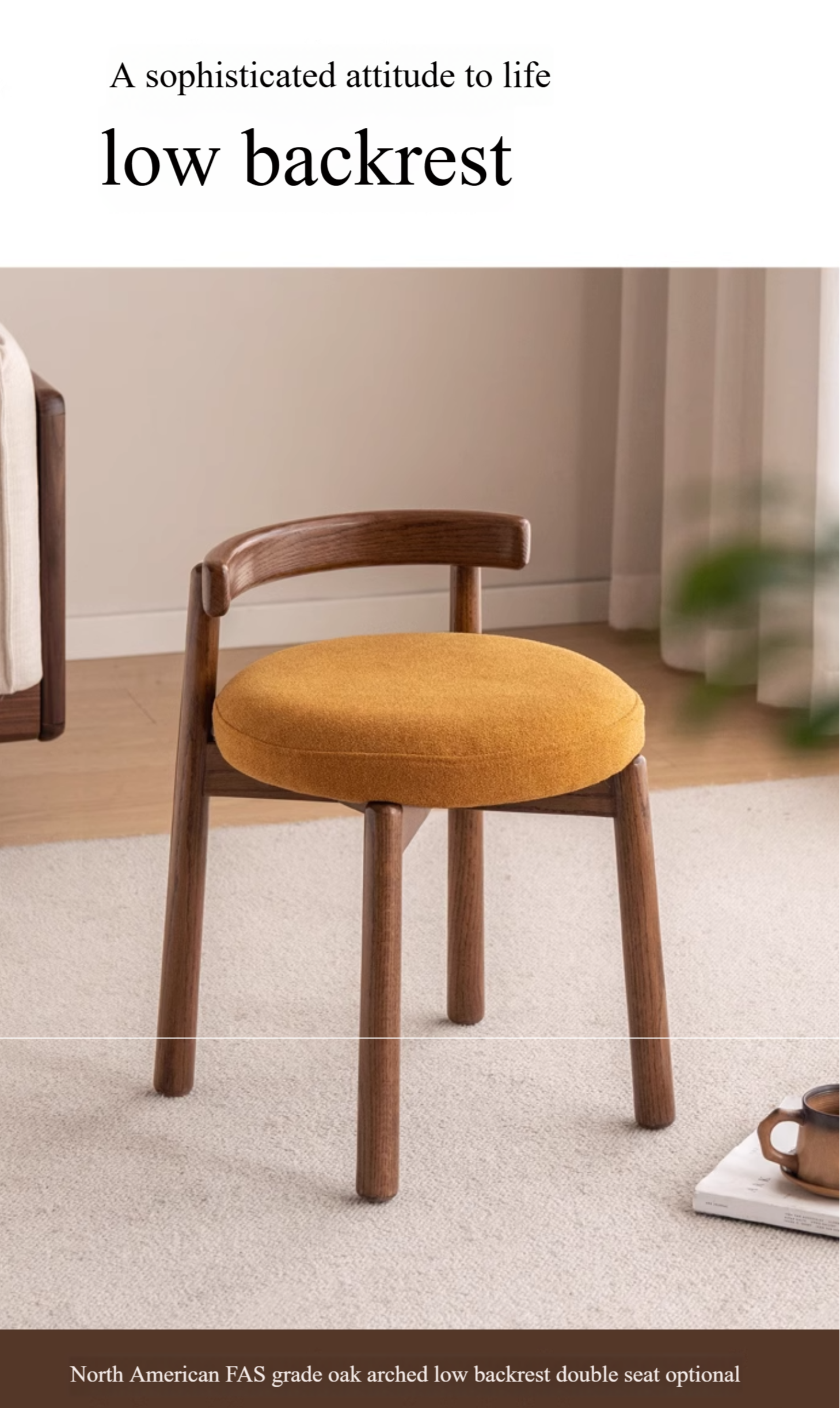 Black Walnut, Oak Solid Wood, Solid RubberWood Makeup Stool