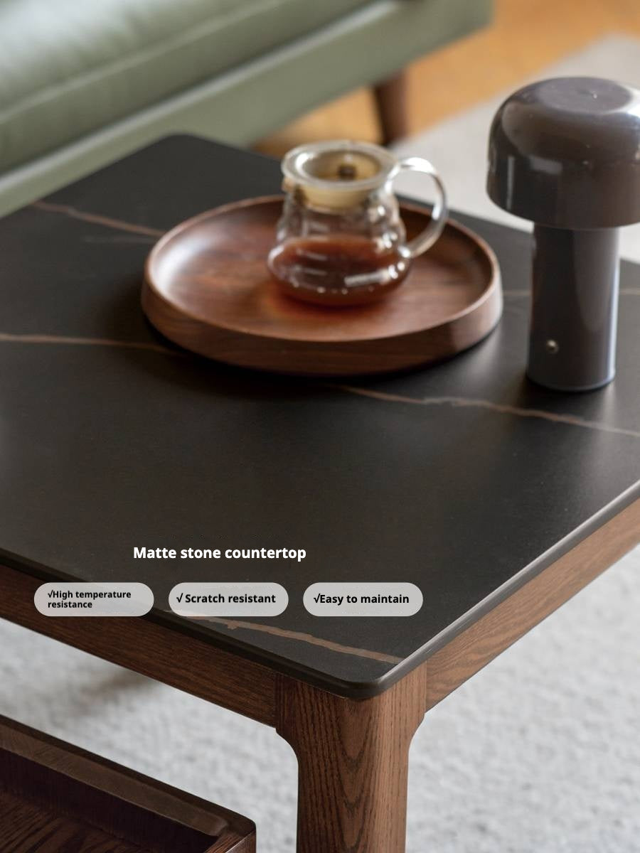Oak, Black Walnut Solid Wood Modern Style Rock Plate Tea Table