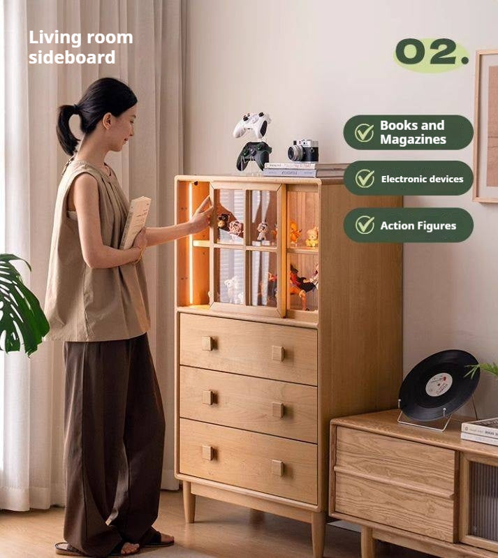 Beech Solid Wood Modern Simple with Light Storage Cabinet