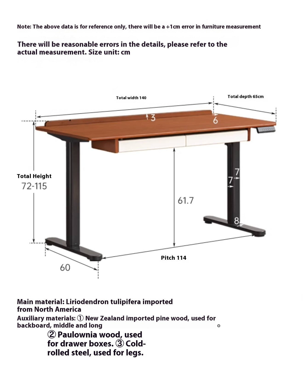 Poplar Solid Wood Antique Style Office Desk With Electric Lift