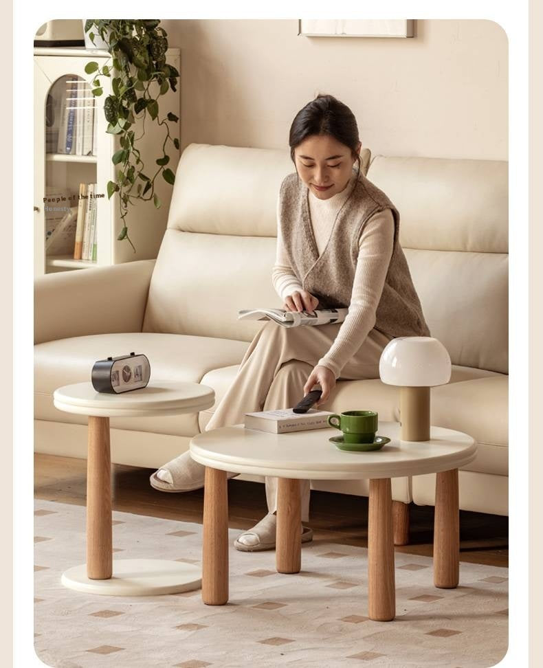 Oak Solid Wood Round Coffee Table Combination