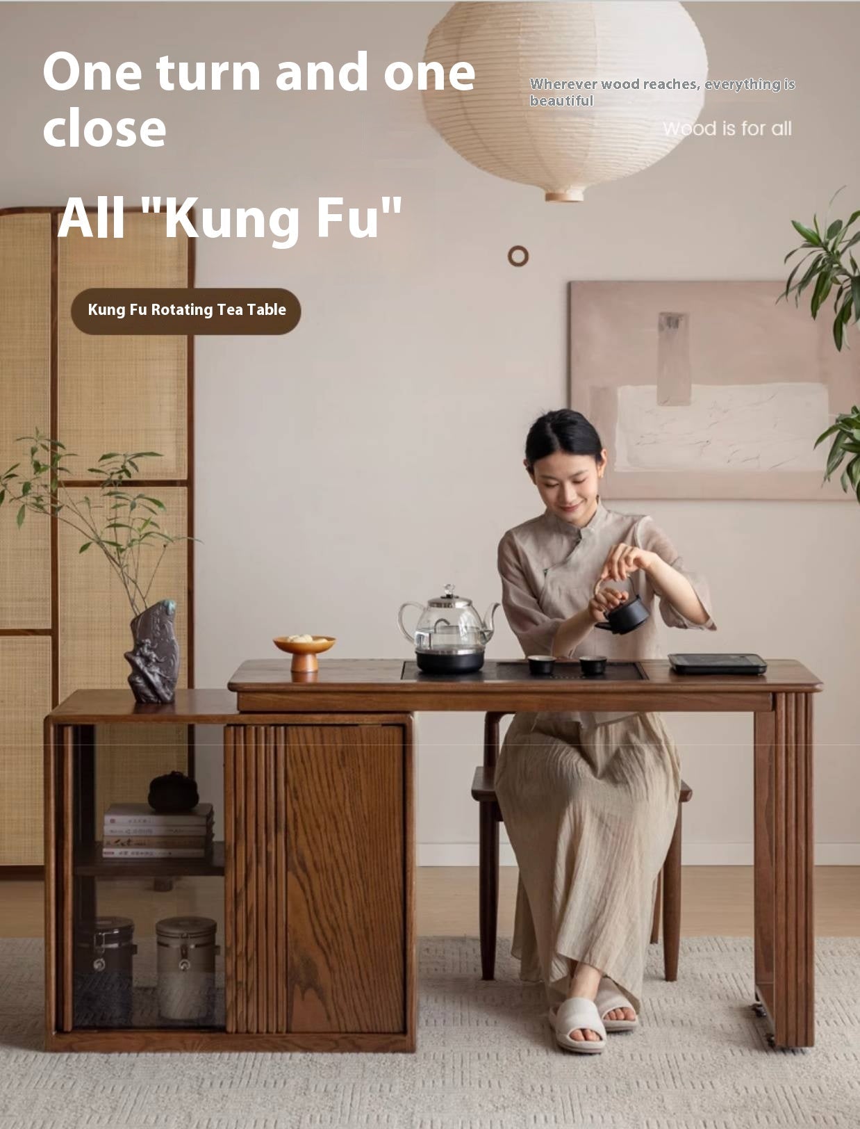 Ash Solid Wood Retractable Office Desk