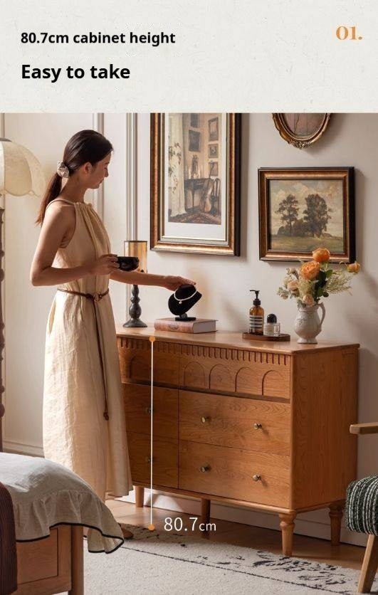 Cherry Solid Wood French Retro Bucket Cabinet