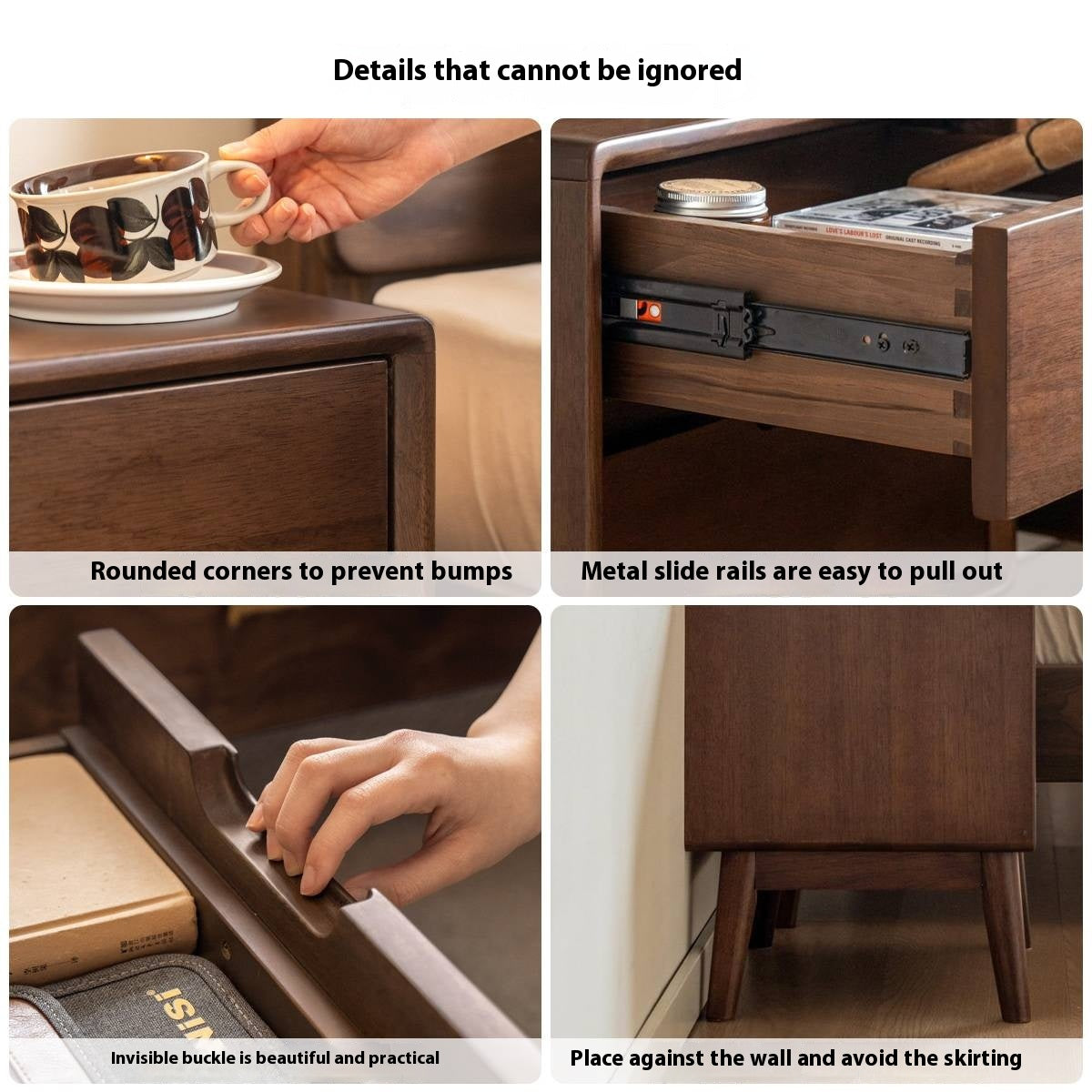 Black Walnut Solid Wood Modern Style Nightstand