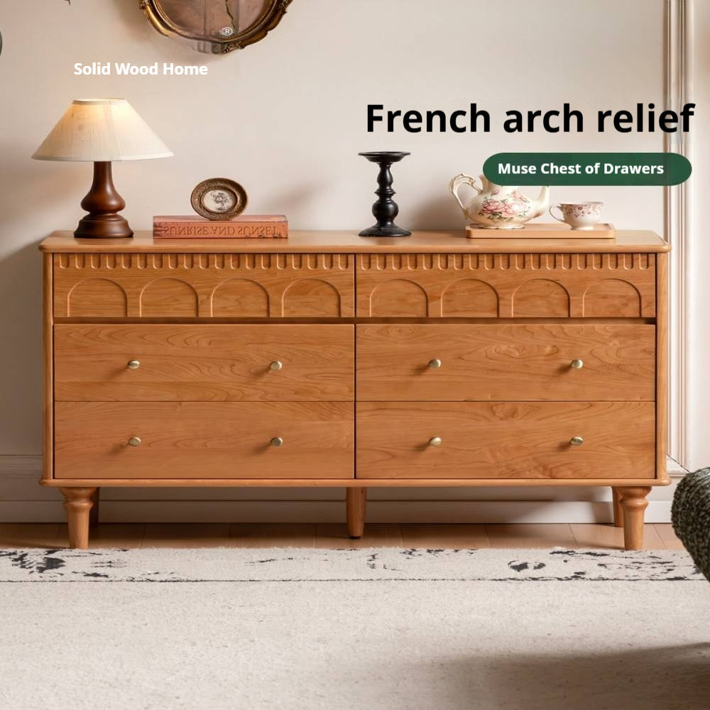 Cherry Solid Wood French Retro Bucket Cabinet