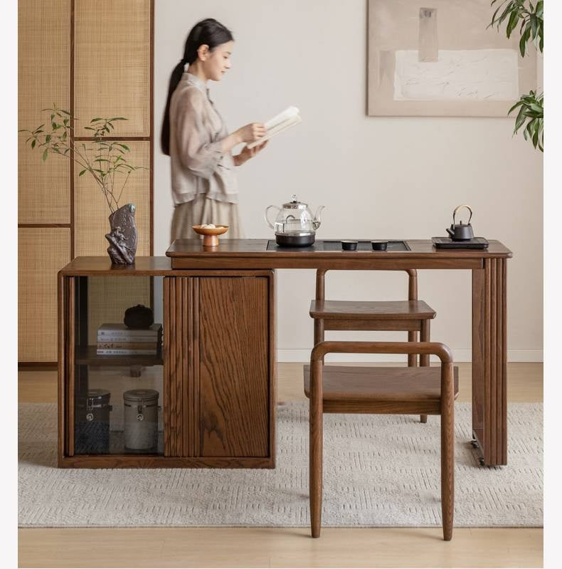 Ash Solid Wood Retractable Office Desk