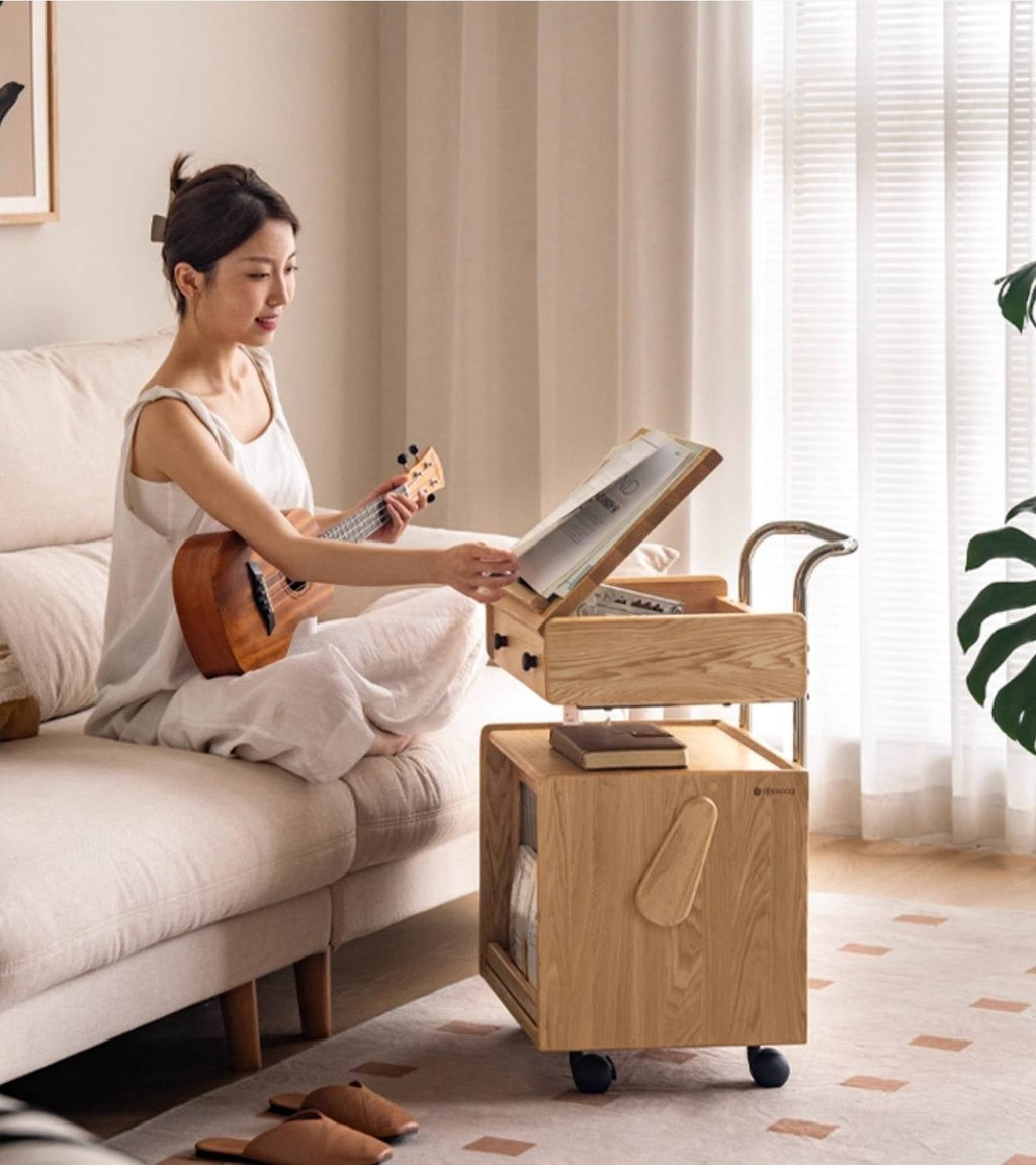 Ash Solid Wood Modern Style Mobile Side Table