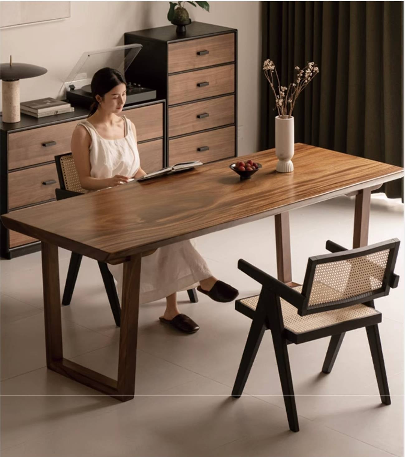 Black Walnut Solid Wood Wabi Sabi Style Dining Table Board