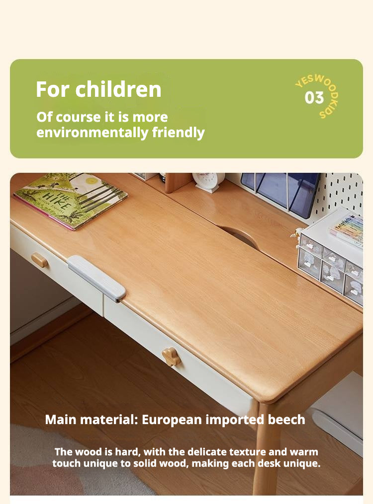 Beech Solid Wood Kids Learning Desk with Eye Protection Lamp