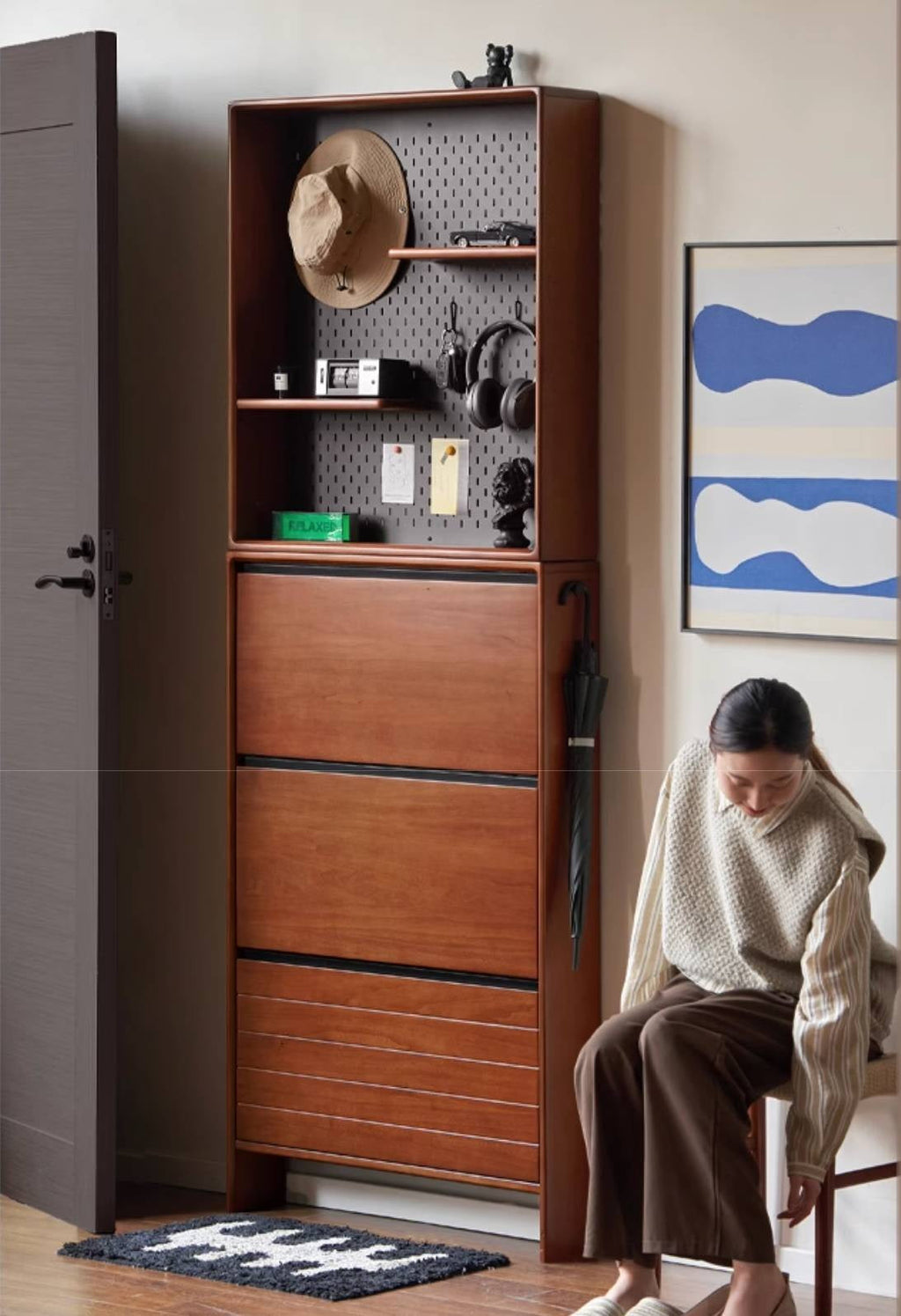 Poplar Solid Wood Middle-Age Ultra-Thin Shoe Cabinet