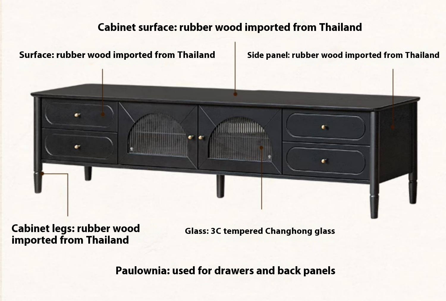 Solid Rubberwood, Oak Solid Wood Scandinavian TV Stand