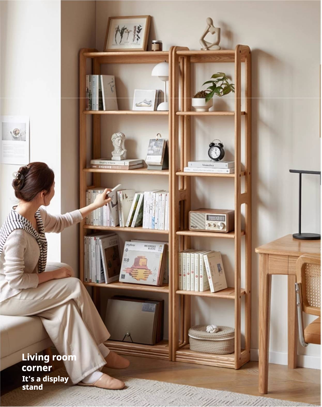 Rubberwood, Oak Solid Wood Modern Style Bookshelf