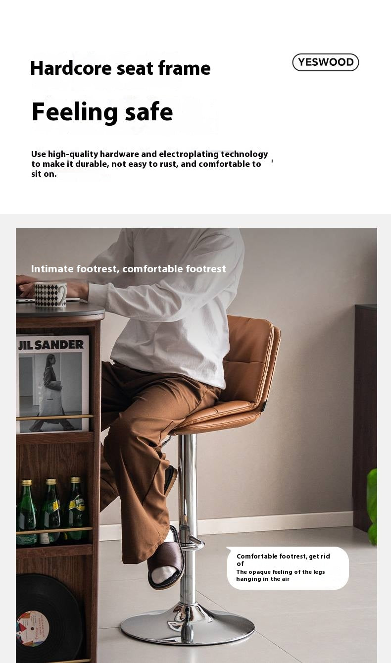 Leather High Backrest Rotating Bar Chair