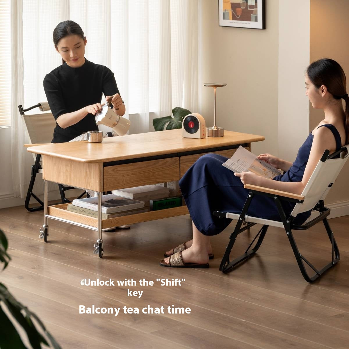 Oak Solid Wood Modern Mobile Coffee Table