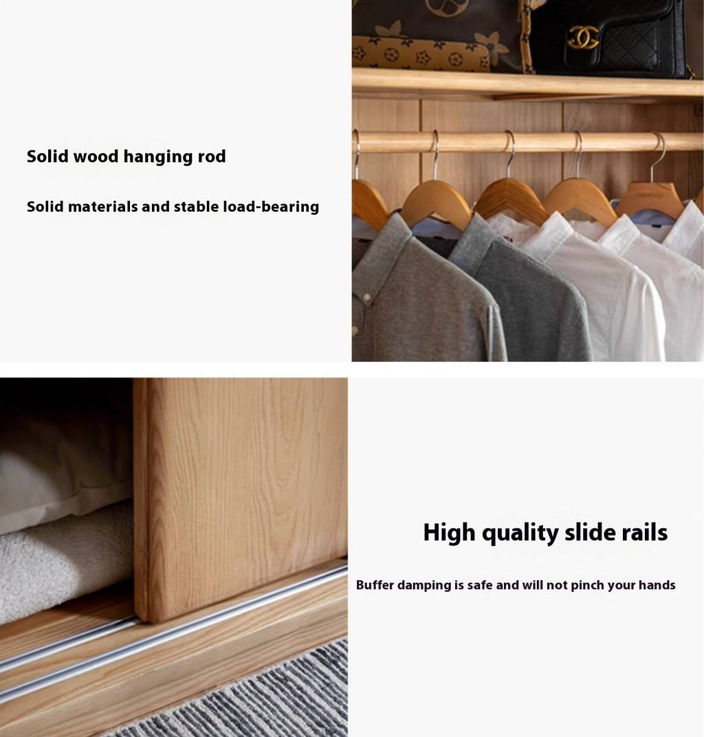 Oak, Ash Solid Wood Wardrobe With Sliding Doors.