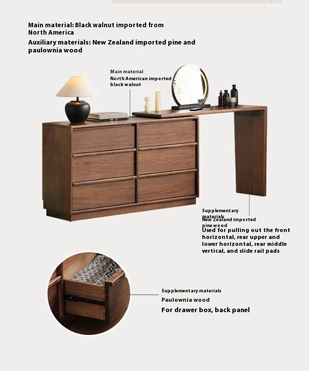 Black Walnut Solid Wood Light Luxury Dressing Table