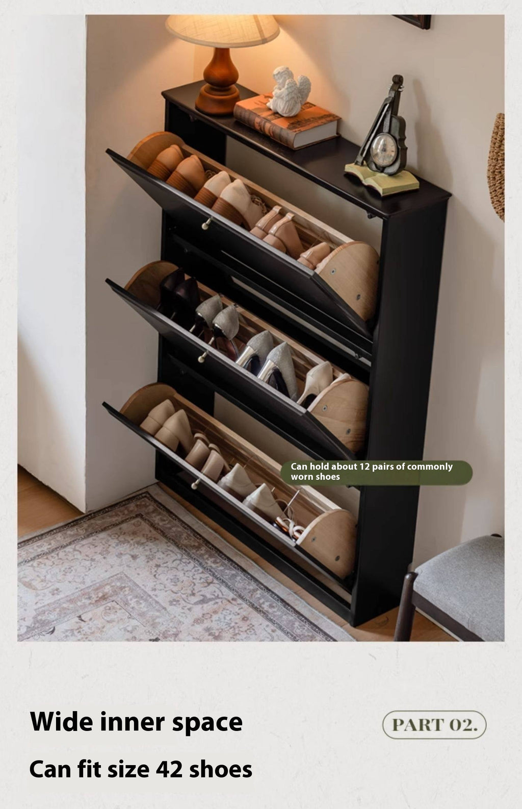 Oak Solid Wood American Retro Style Shoe Cabinet