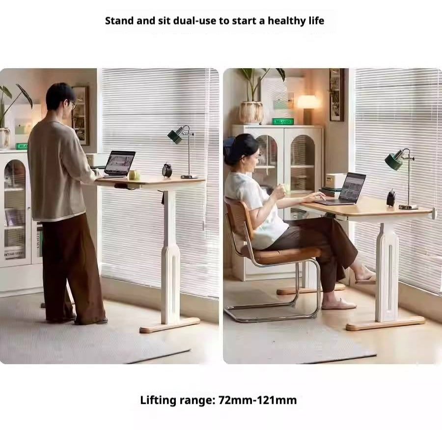 Beech Solid Wood Cream Style Study Electric Lift Desk