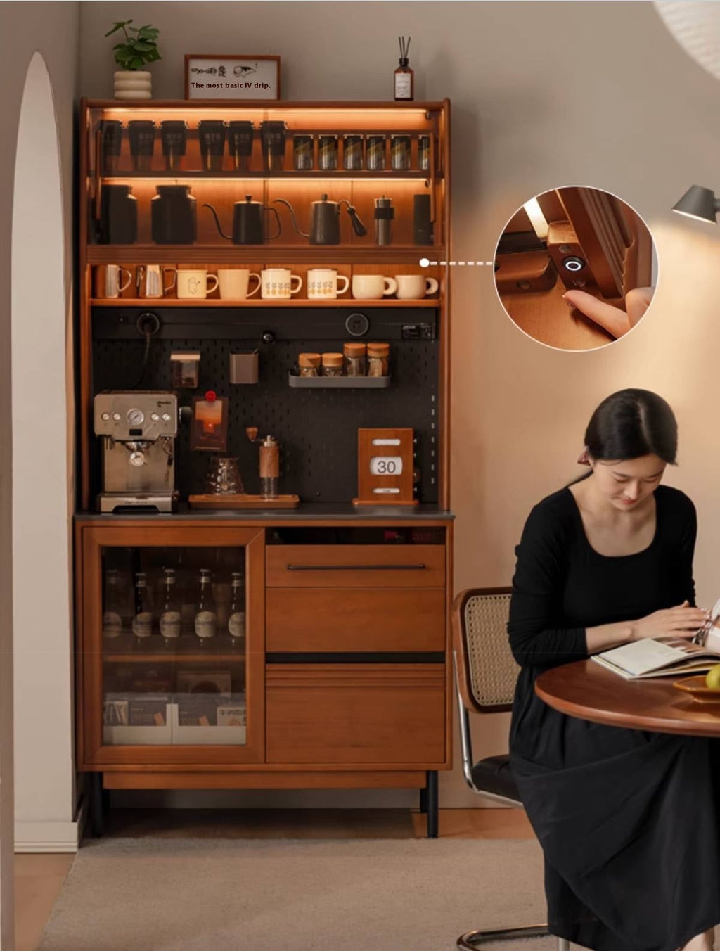 Poplar Solid Wood Antique Style Rock Board Buffet